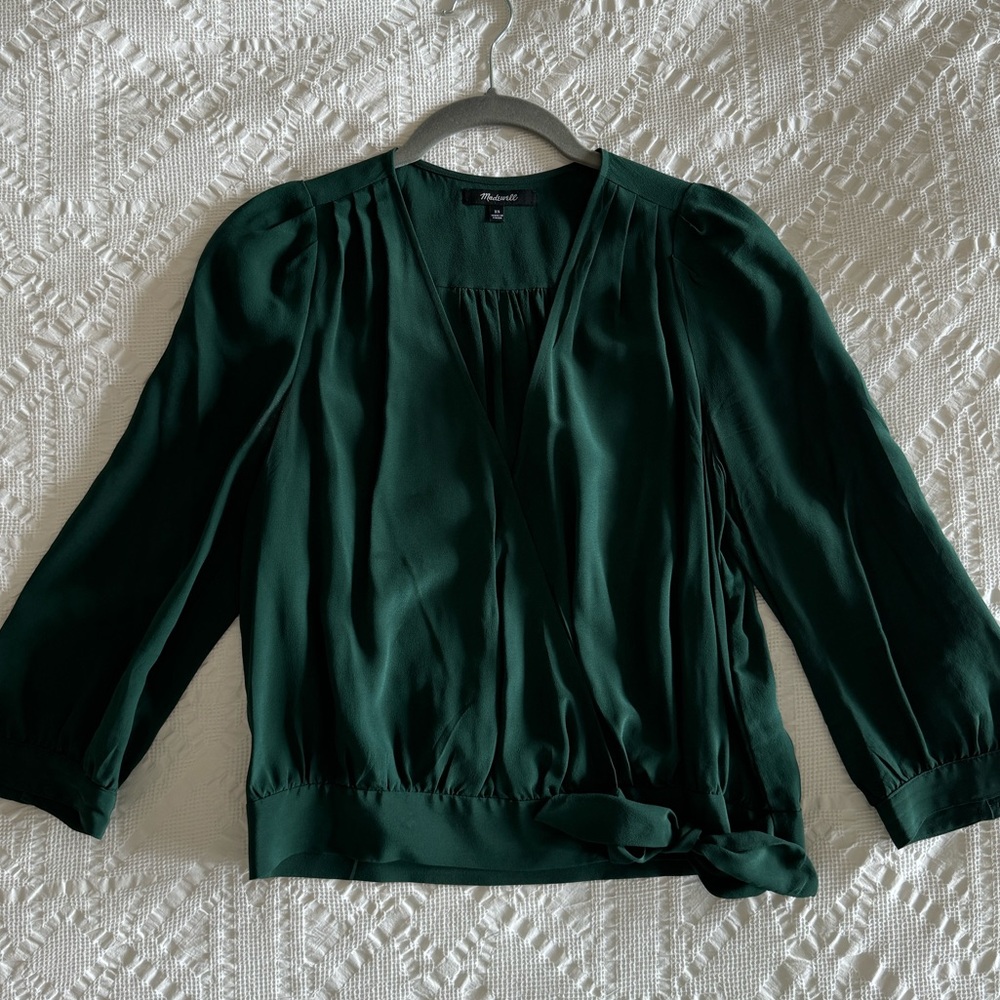 Madewell Emerald Green Silk Blouse Size XS